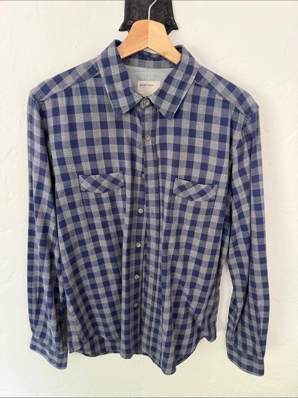 Life after denim flannel Men's Blue Check Button-Up Shirt